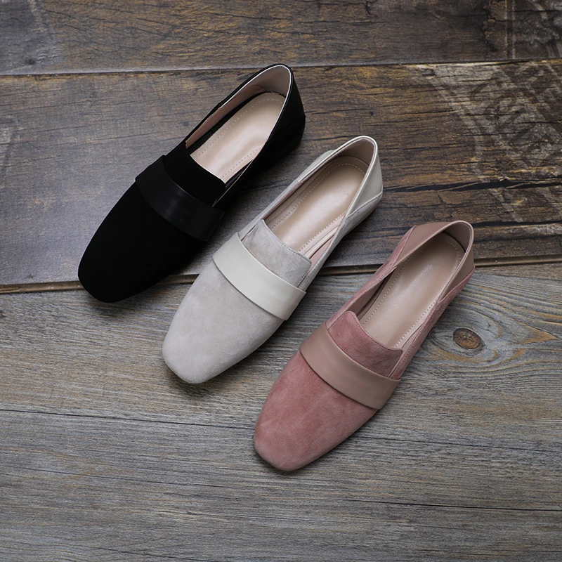 林晚晚低跟真皮单鞋女鞋两穿乐福鞋新款羊反绒通勤休闲平底鞋