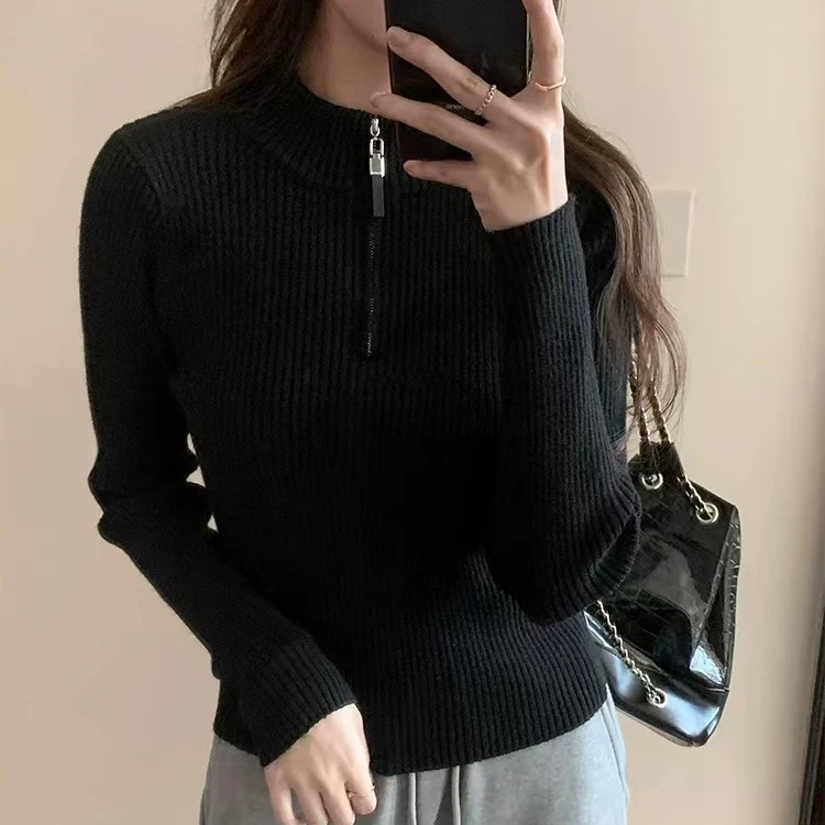 圆领拉链毛衣长袖洋气时尚毛衣百搭显瘦保暖上衣女装