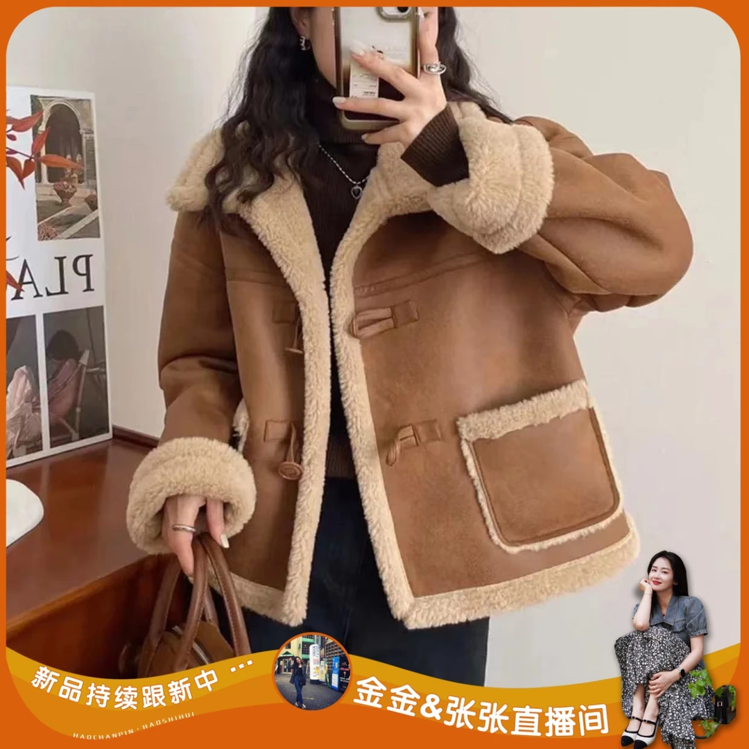 (原版)新款小个子欧货冬季翻领加绒加厚上衣女秋冬厚外套时尚