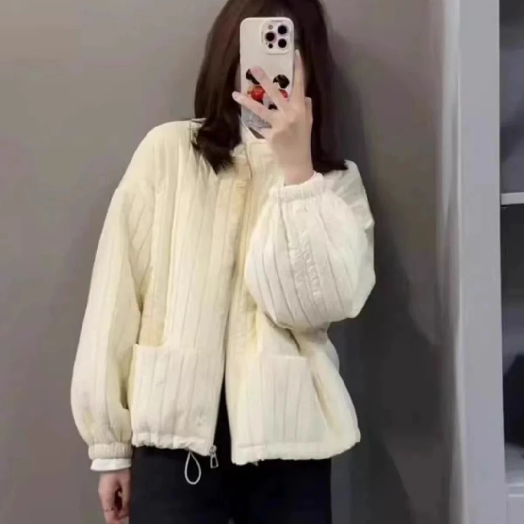 竖条纹洋气显瘦棉衣时尚百搭韩范休闲棉衣秋冬新款女外套上衣女
