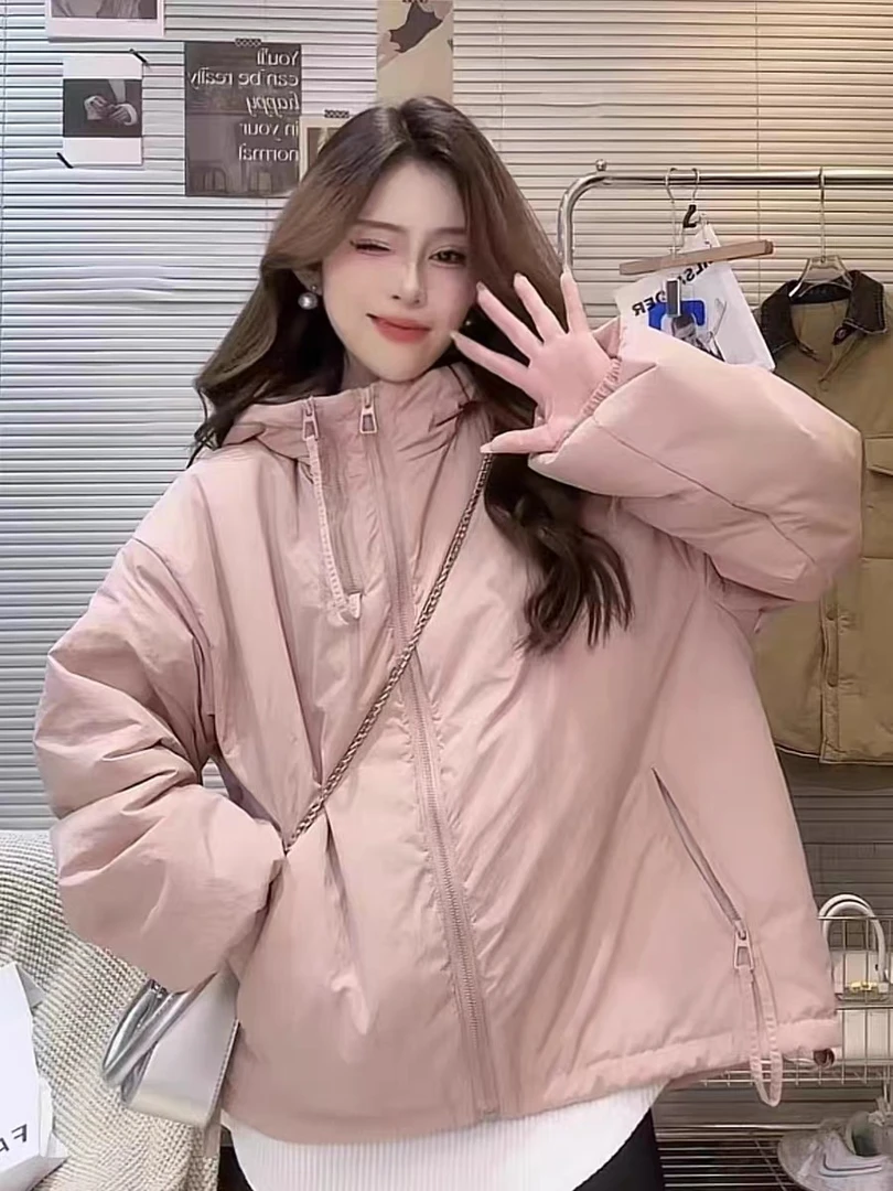 连帽宽松休闲棉服女时尚连帽加棉宽松显瘦保暖外套潮加厚韩版冬季