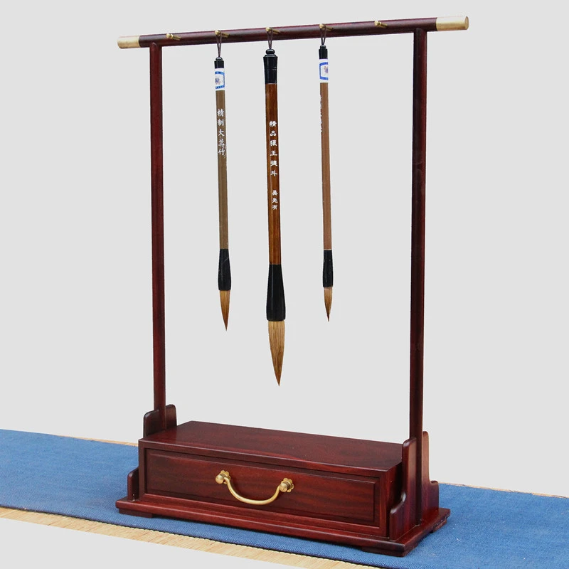 木韵江海新中式简约毛笔架笔挂创意抽屉款多功能文房四宝书法架子