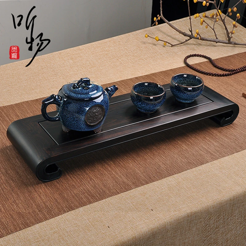 红木雕刻工艺礼品摆饰黑檀木摆件茶具底座托架长方形奇石头花盆佛