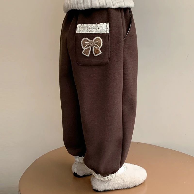 女童加绒裤子秋冬装2024新款儿童一体绒休闲裤女宝宝冬季洋气卫裤