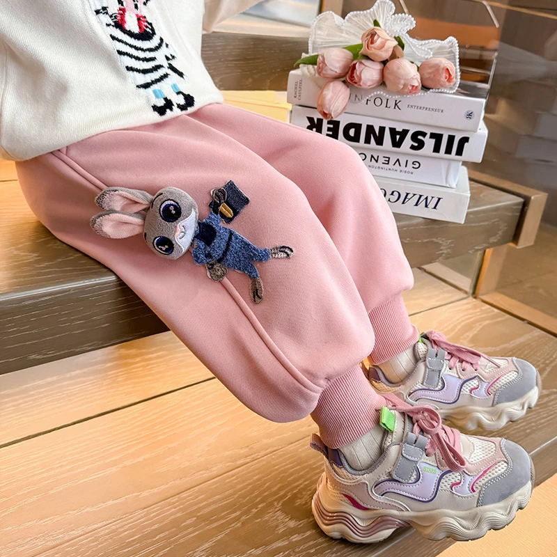 兔子警官！女童加绒休闲裤秋冬季女宝宝一体绒卫裤儿童外穿长裤子