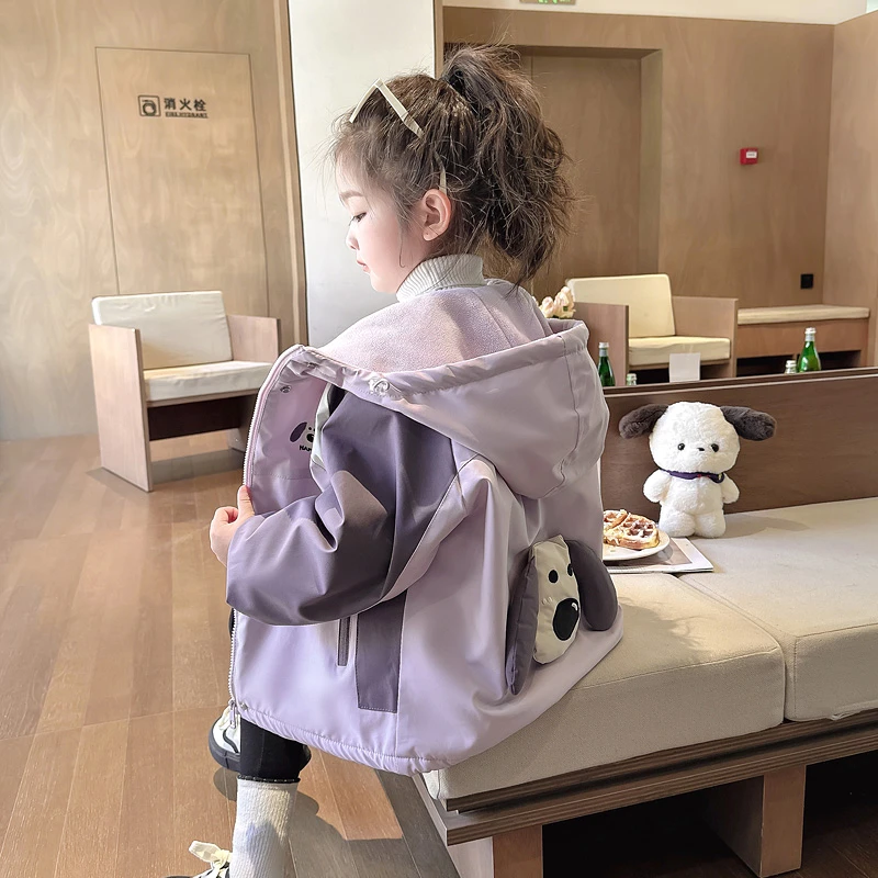 女童加绒外套2024新款儿童秋冬装韩版连帽女宝宝冬季保暖夹克上衣