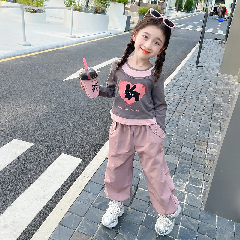 女童休闲套装2024新款儿童春秋装韩版洋气女宝宝秋季工装裤两件套