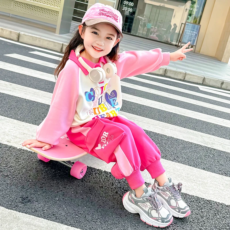 女童休闲套装2024新款儿童春秋装韩版洋气宝宝秋季Polo卫衣两件套