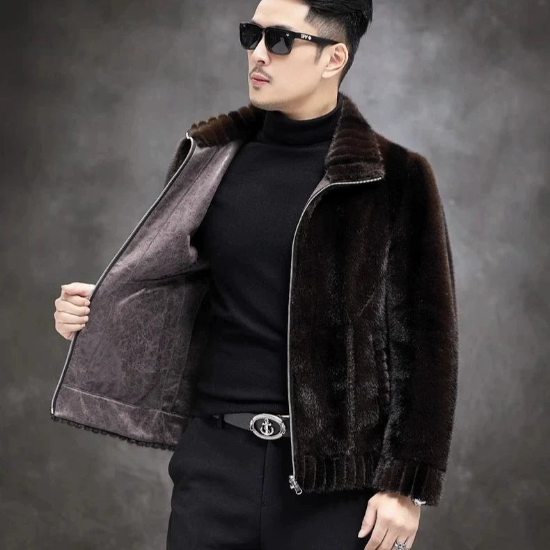 2024最新款双面穿休闲夹克貂绒加厚大码男士修身外套秋冬时尚