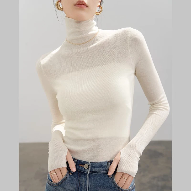 高领软糯打底衫女秋冬新款内搭薄款针织衫高领微透毛衣