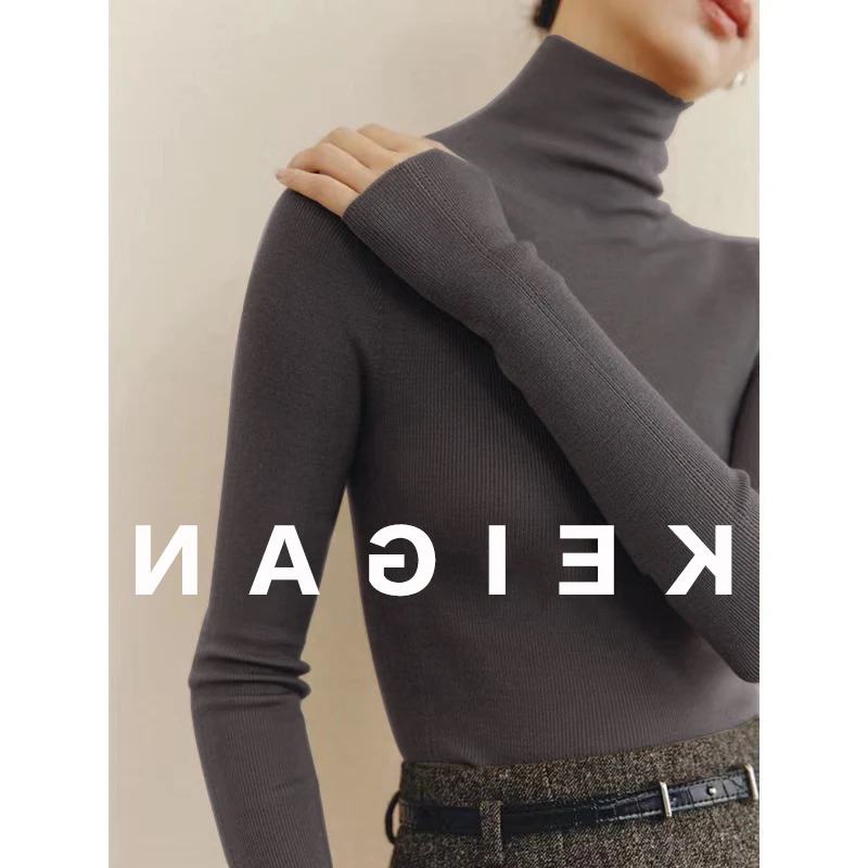 高级感法式复古优雅灰高领针织打底衫女秋冬修身软糯毛衣内搭上衣