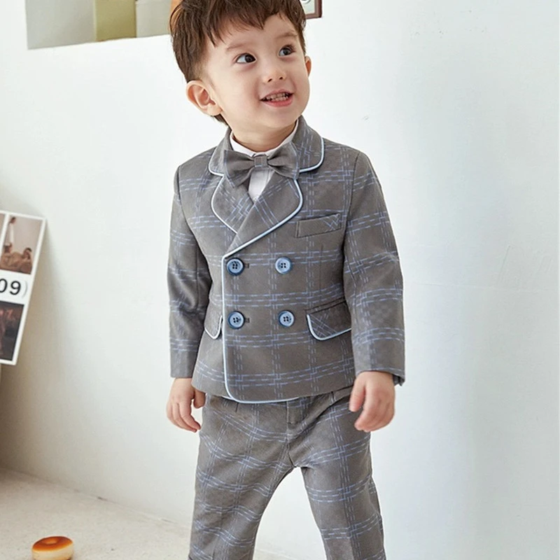 男童西装套装三件套男孩男童周岁礼服花童英伦风儿童春秋洋气西服