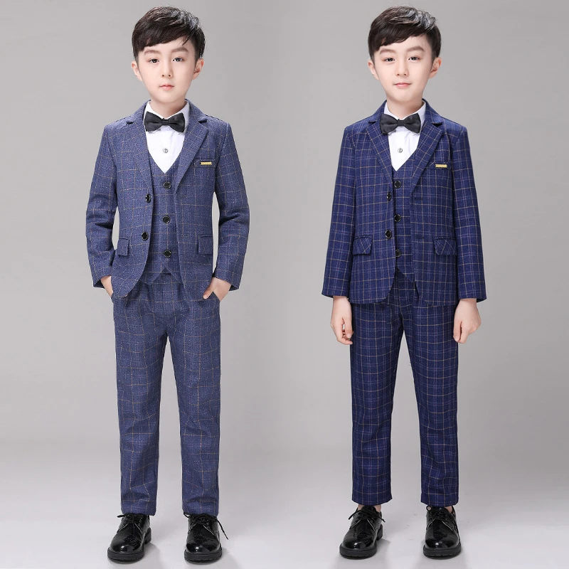 男童礼服春秋韩版格子套装儿童西服帅气宝宝花童英伦春秋礼服套装