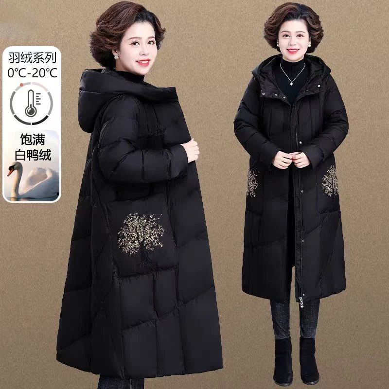 妈妈冬季羽绒服中长款大码200斤2024新款中老年人女款秋冬装外套