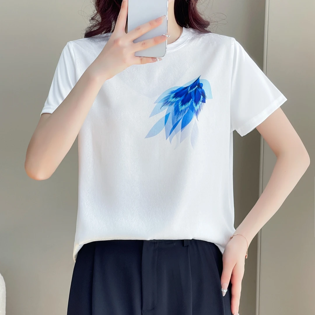 1203新款丝滑缎面冰凉感百搭时尚休闲女T恤AB拼接短袖