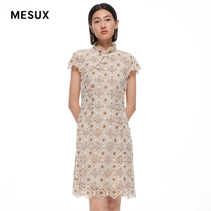 MESUX米岫24夏季新品蕾丝绣花旗袍连衣裙MMMUO420