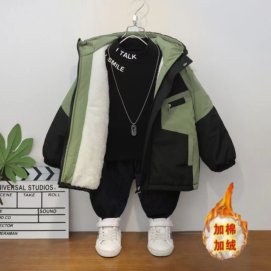 男童冬装棉服2025新款洋气儿童秋冬季加绒外套时髦男孩派克服棉袄