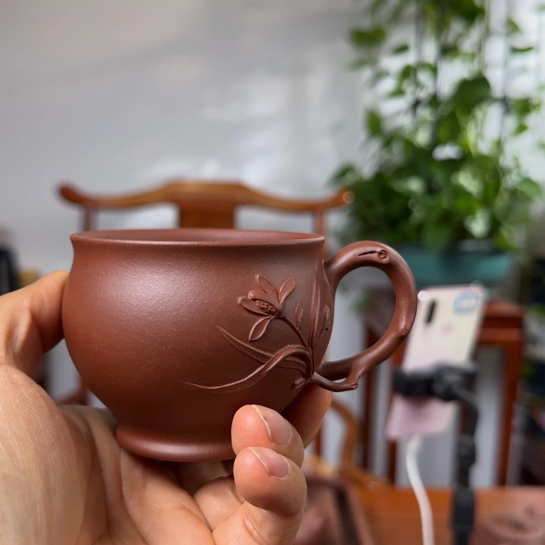 紫砂茶壶开***鱼兰花杯子