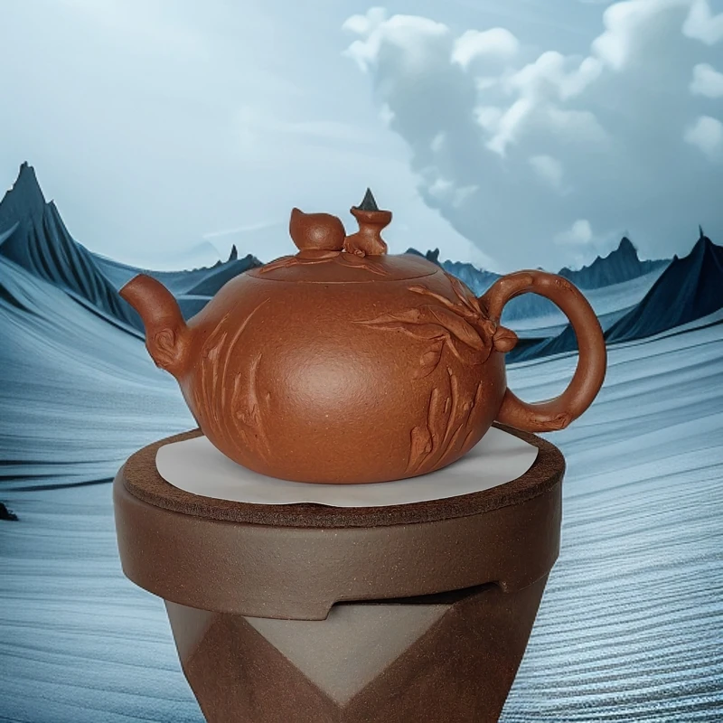 黄龙山大红泥手工寿桃西施福寿如意功夫茶壶黄