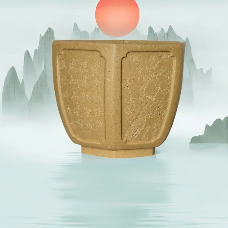 全手工六方紫砂主人杯100cc原矿梨皮本绿