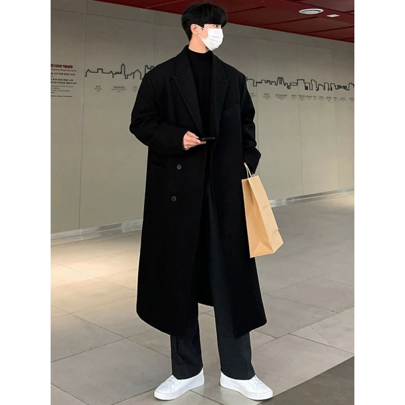 中长款毛呢大衣男秋冬季新款韩版痞帅过膝外套加厚高级感呢子风衣