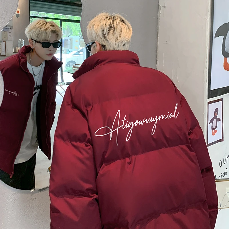 美式印花保暖棉服男冬季加厚潮牌痞帅棉衣小众立领宽松面包服外套