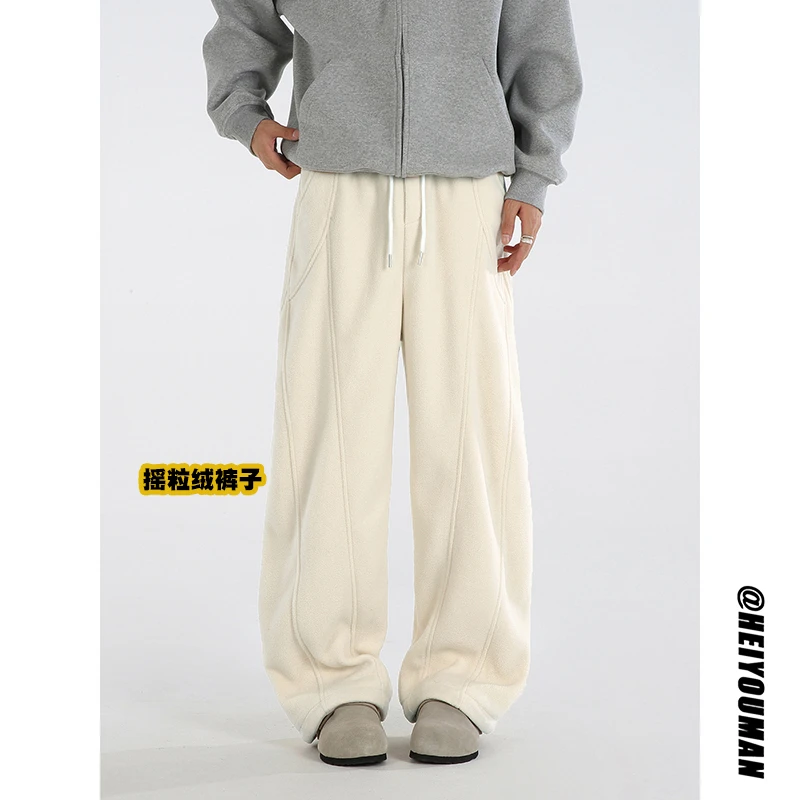 美式复古弯刀卫裤男秋冬宽松直筒阔腿休闲裤设计感小众潮拼接裤子