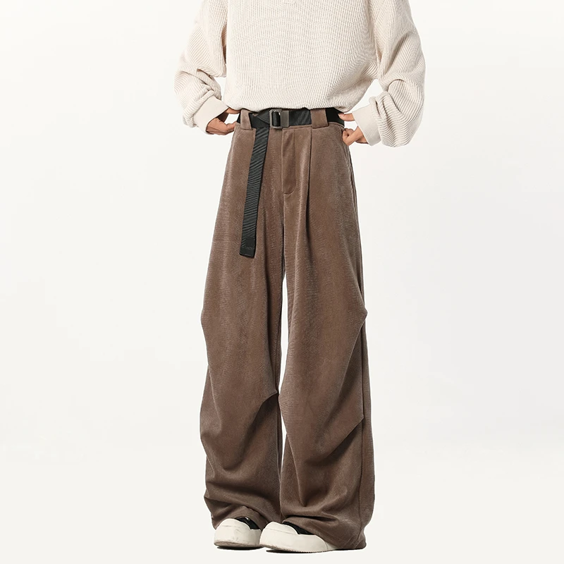 美拉德灯芯绒休闲裤男冬复古松弛感加绒伞兵裤子小众褶皱阔腿长裤