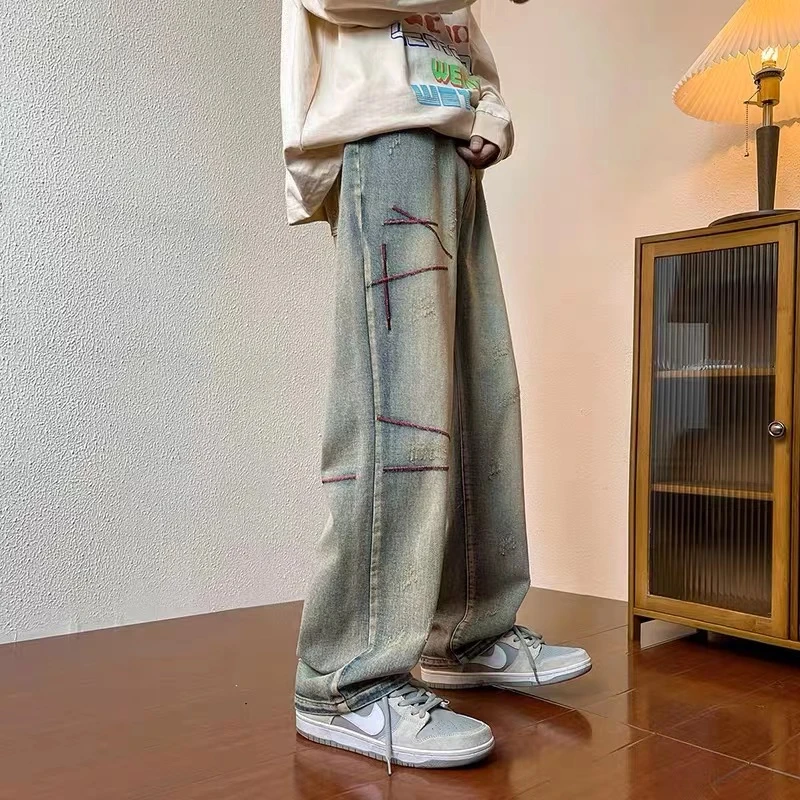牛仔裤高街男春秋季新款潮牌欧美vibe休闲裤子美式复古宽松直筒裤