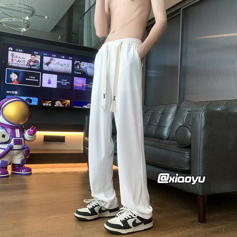 垂感冰丝裤子男士夏季薄款潮牌大码宽松运动裤直筒百搭休闲长裤子