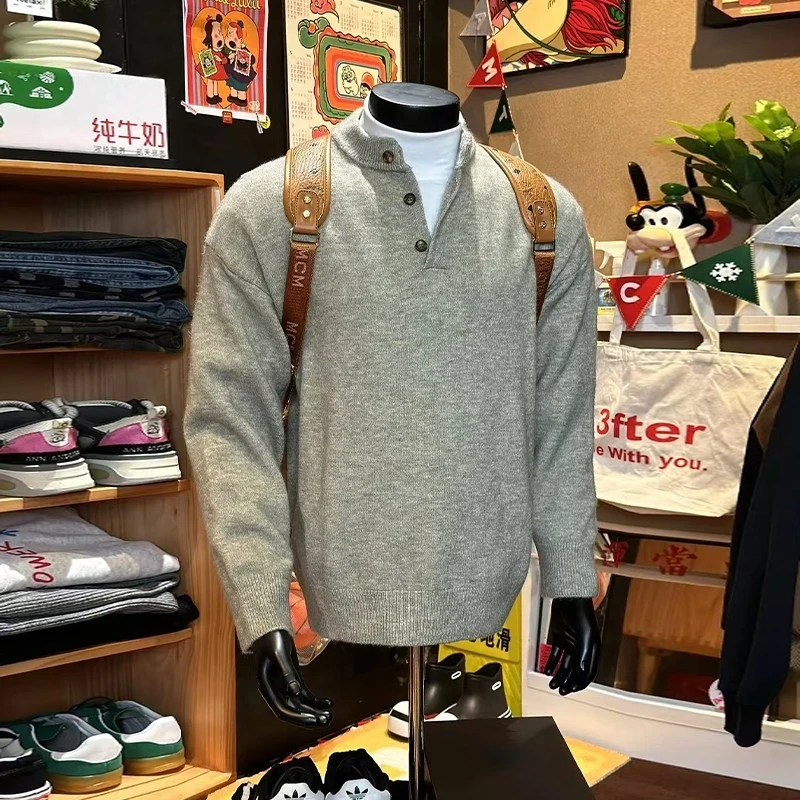 亨利领慵懒毛衣男款秋冬季cleanfit美式复古氛围感针织衫内搭线衣