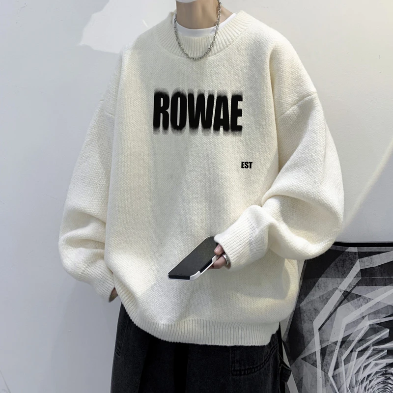 圆领毛衣男生秋冬款潮流百搭慵懒风针织衫宽松休闲套头毛线衣外套