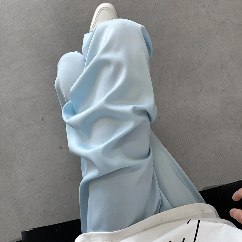 醋酸冰丝裤子男高级感垂感休闲裤夏季薄款防晒拖地裤大码阔腿长裤