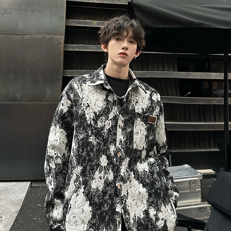 美式复古扎染外套男高级感痞帅风上衣2024新款春秋青少年休闲夹克