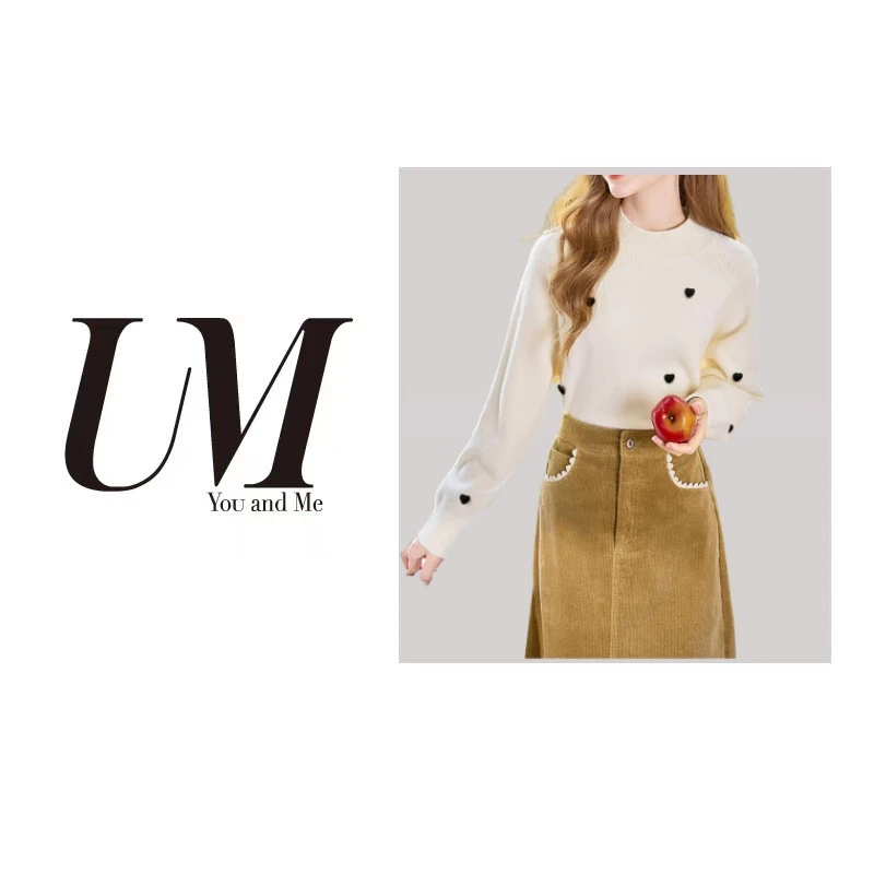 【U.M】设计款爱心休闲小立领毛衣时尚百搭秋冬