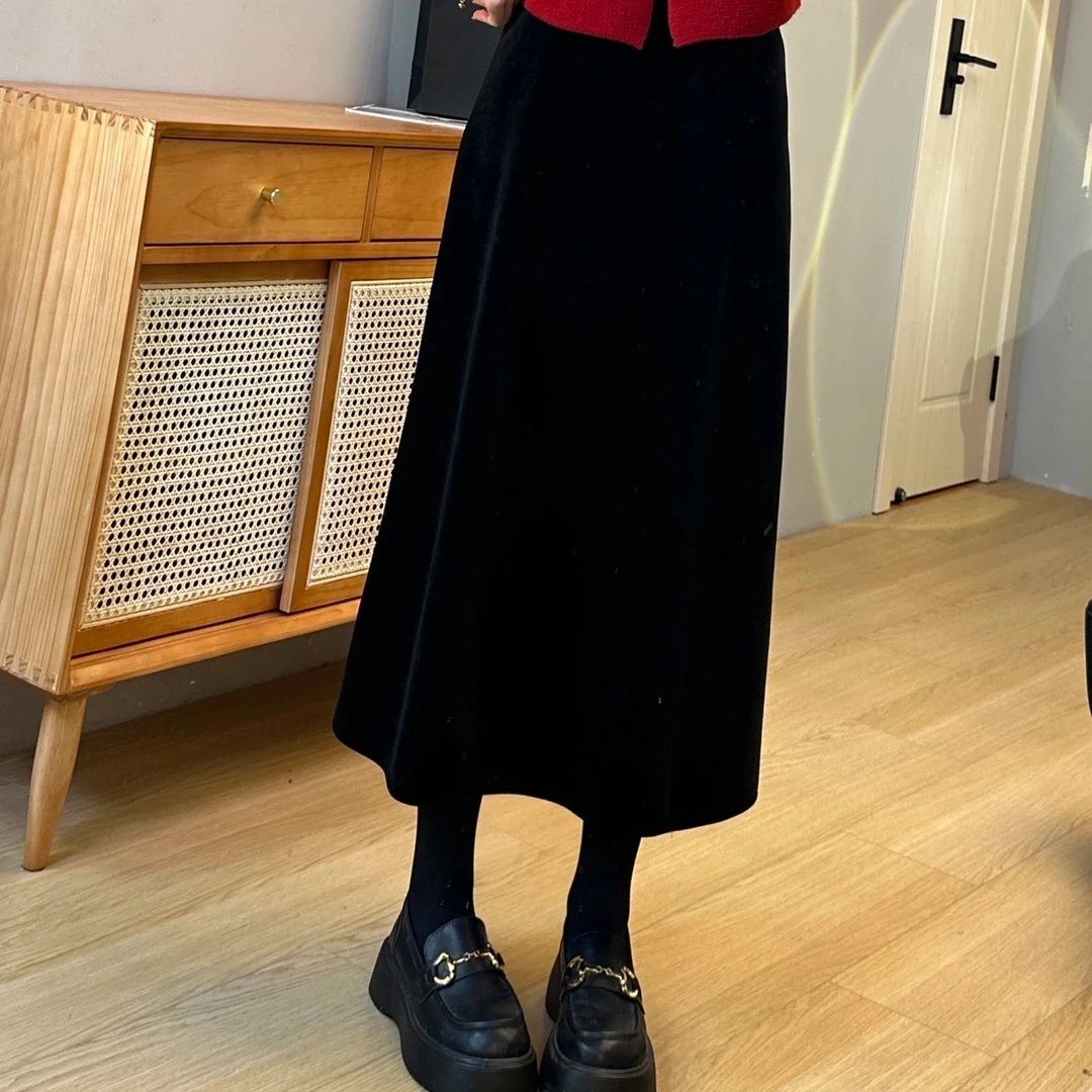 丝绒裙」宝藏百搭款！气质复古时尚百搭薄绒过膝长裙女秋冬