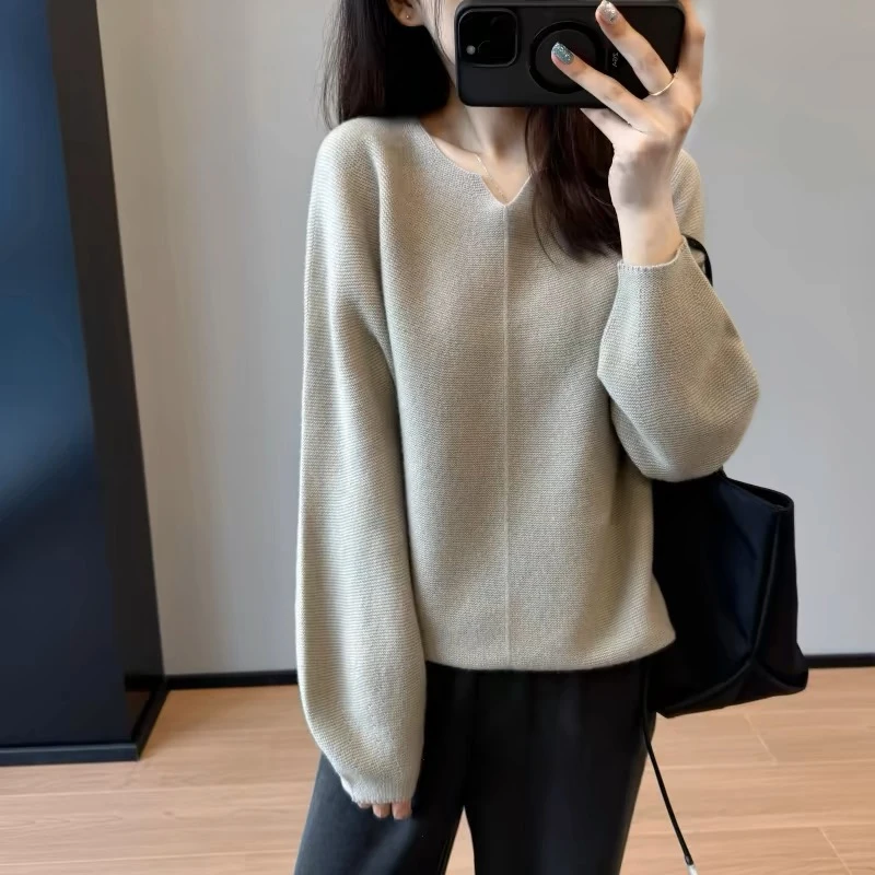 海鸥领豆绿」垂软舒适！立体织条肌理感纯色显瘦针织套头女上衣