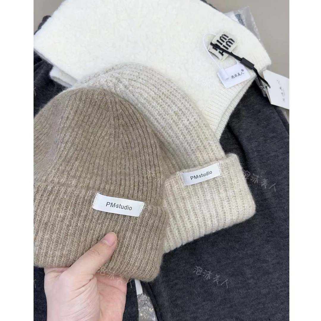 加厚贴标针织帽」秋冬款百搭大帽围防寒遮耳保暖包头毛线帽