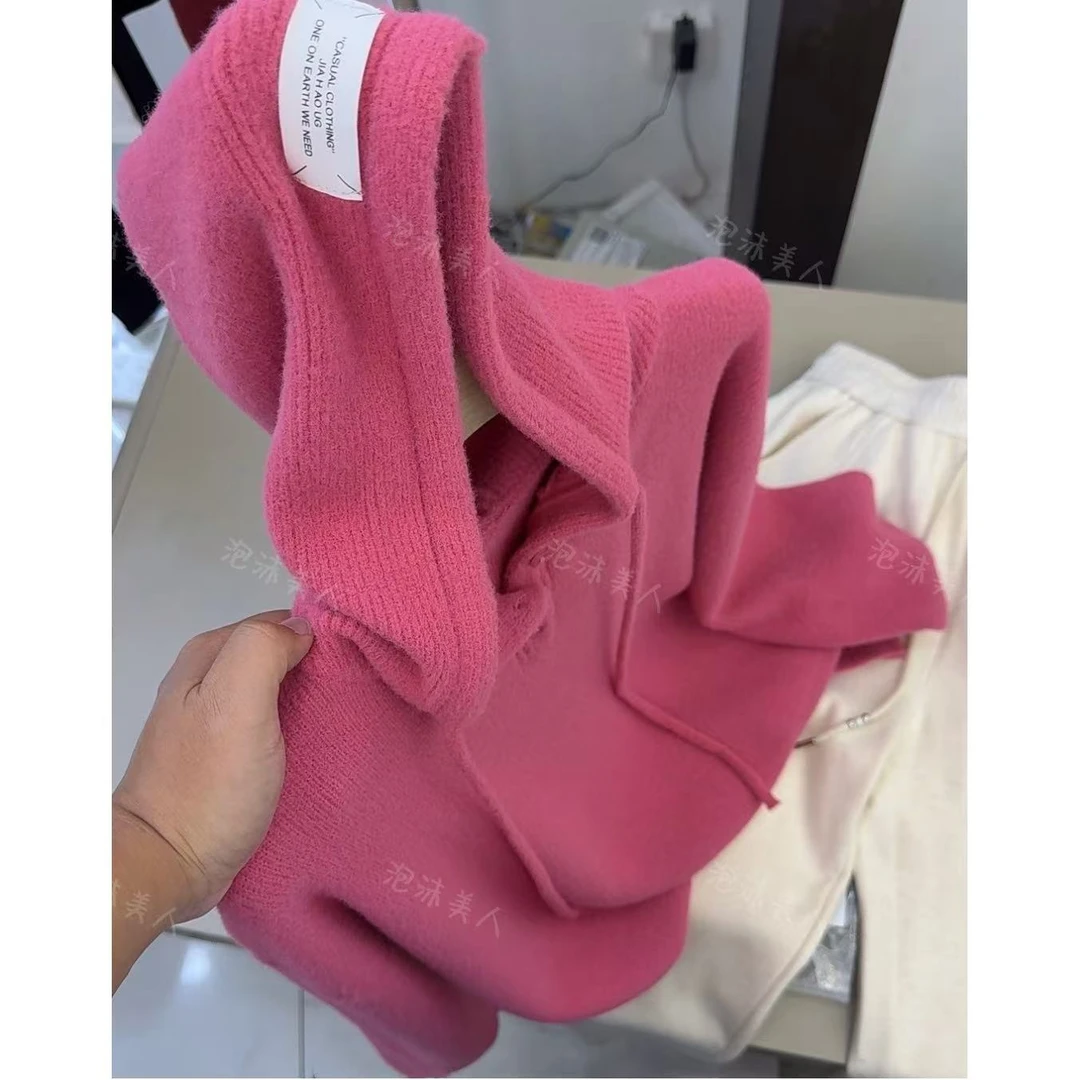 火龙果帽衫」巨软显白不挑人！纯色韩版宽松连帽针织毛衣女秋冬潮