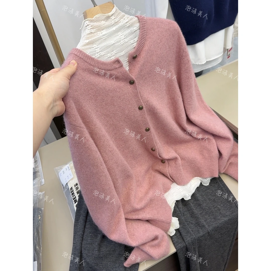 糯米粉」超软糯亲肤！慵懒感气质圆领显瘦针织开衫女上衣