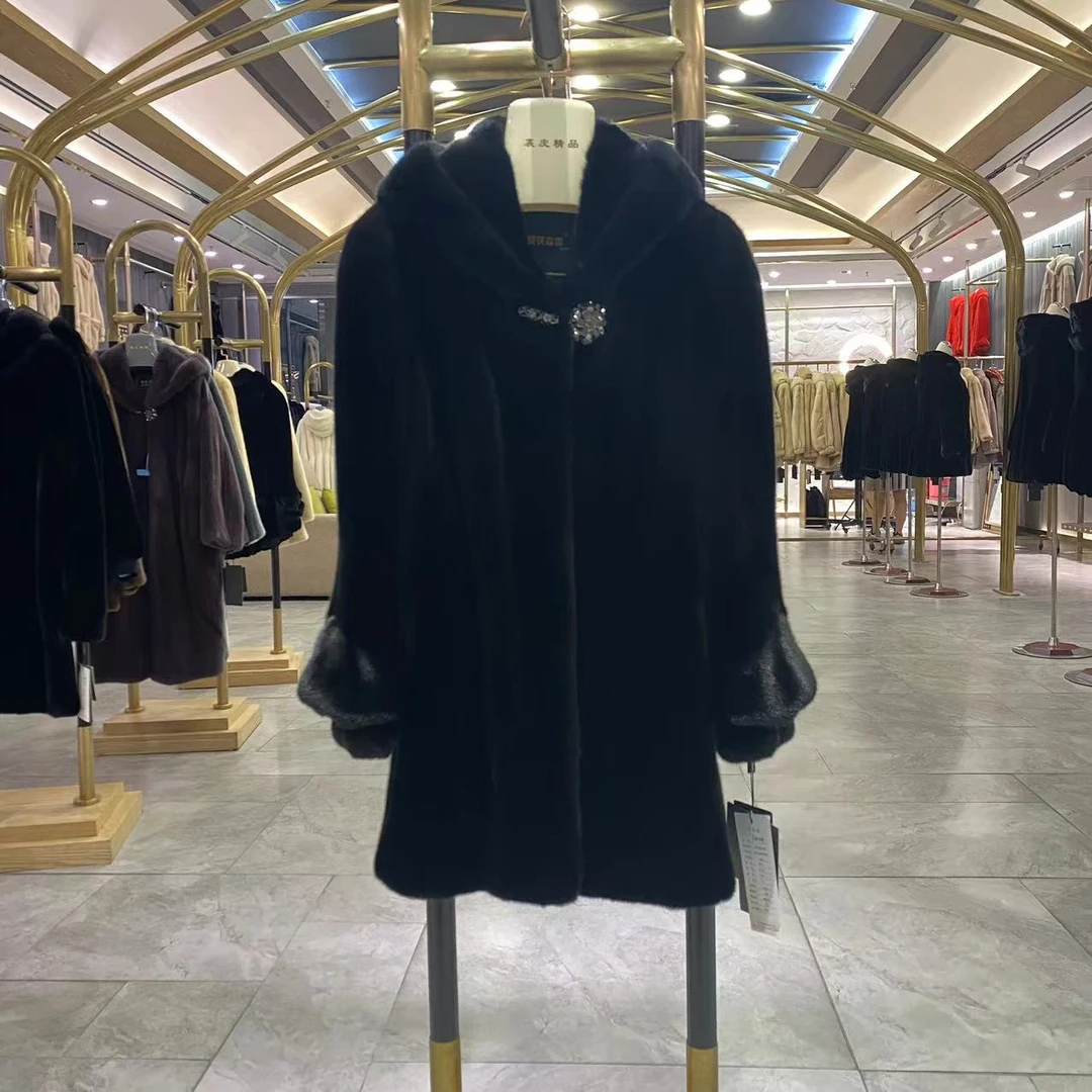 （0909）2024秋冬新款女士时尚经典六浪位气质中长款貂皮皮草外套