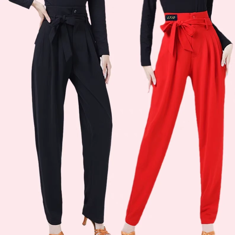 气质百搭舞蹈长裤拉丁舞吉特巴舞水兵舞腰间系带小脚裤兜盖萝卜裤