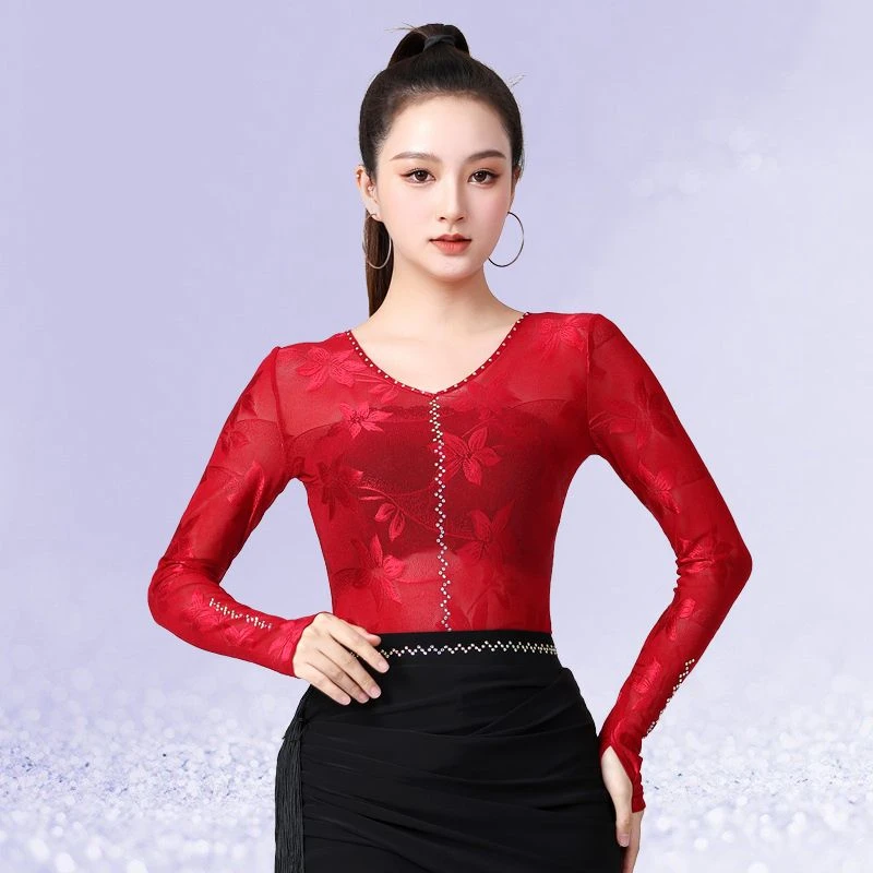 汉舞王伦巴舞秋冬长袖裙子时尚气质广场舞连体勾手指上衣舞蹈服