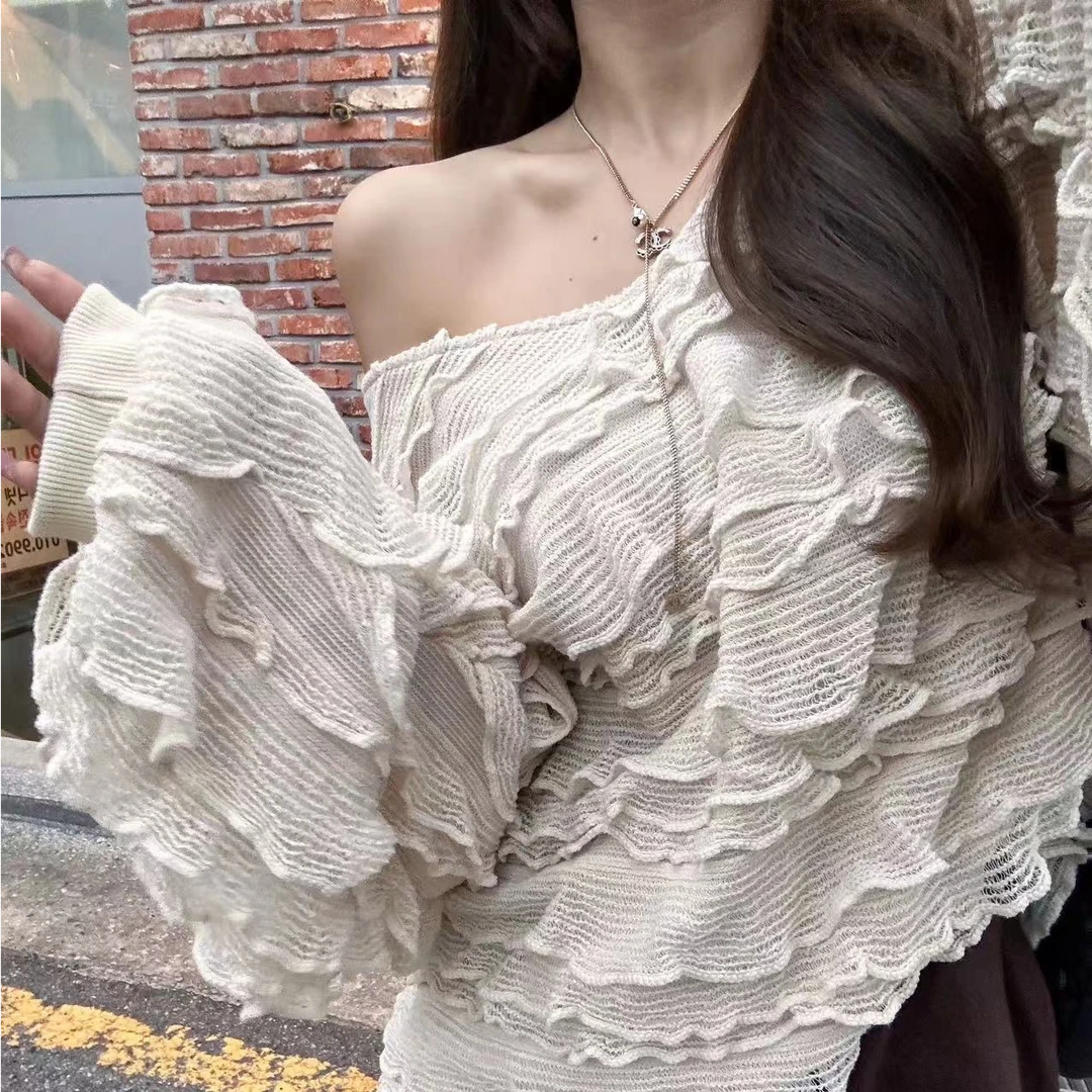 【YKL】韩系女主杏色层层套头长袖/咖色短裤