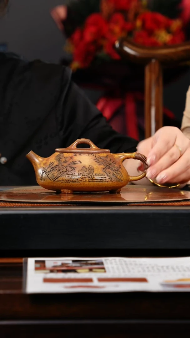 【闪购商品】紫砂茶壶CXF 虎皮金砂 腰圆线瓢 350cc