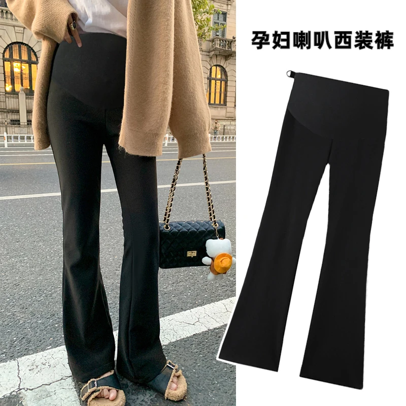 孕妇喇叭西装裤春秋外穿修身显瘦马蹄裤冬季黑色加绒百搭休闲裤子
