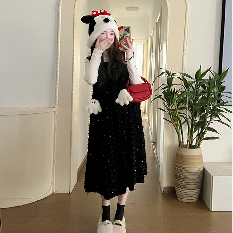 孕妇套装裙子秋冬小众蝴蝶结法式连衣裙气质显瘦高腰打底衫两件套