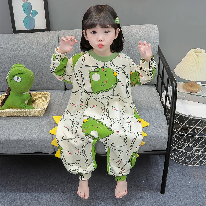 儿童春秋长袖男童连睡衣女童宝宝防踢护肚家居服小童防着凉睡袋