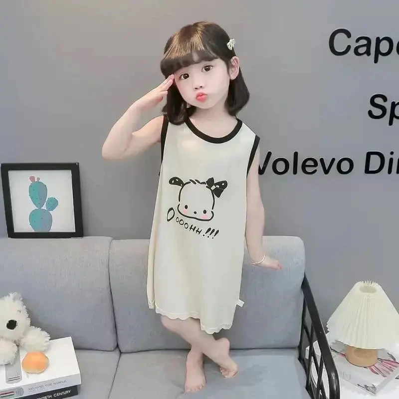 儿童睡裙莫代尔夏季薄款无袖背心家居裙女童睡衣宝宝小孩可爱裙子