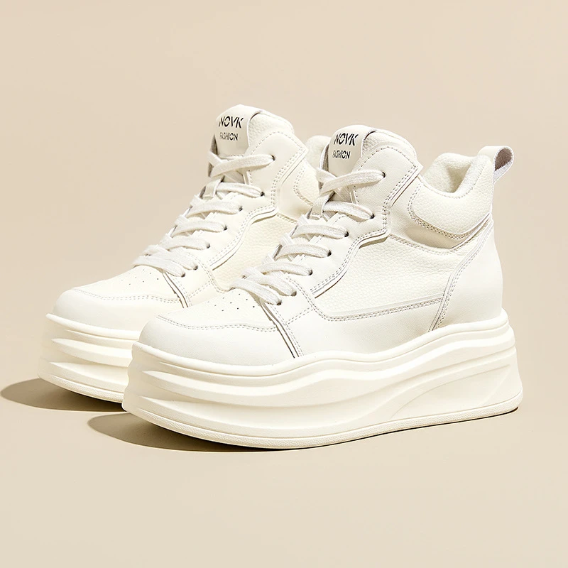 【增高7CM】2025新款冬季女鞋平底小个子休闲鞋厚底高帮小白鞋防滑